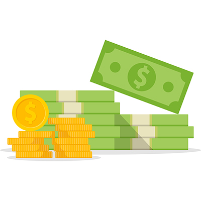 Concept of big money. Big pile of cash. Hundreds of dollars. Vector illustration.